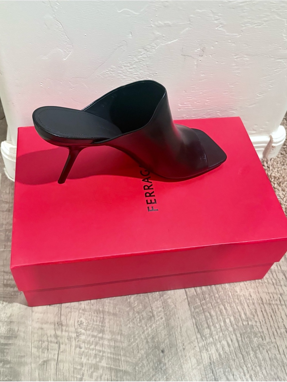 Salvatore Ferragamo Black Leather High Heel Mule